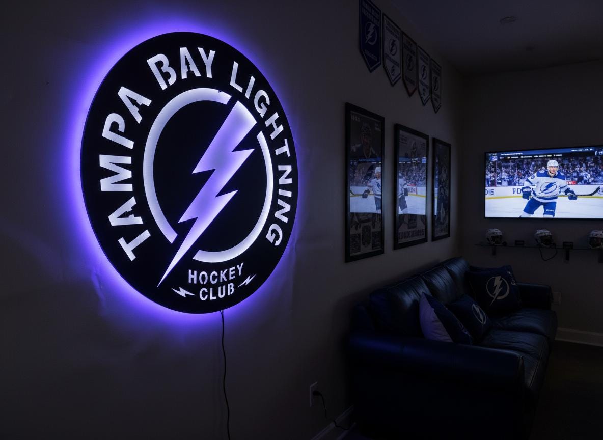 Tampa Bay Lightning Wall Art - Hockey Team Logo Game Room Decor