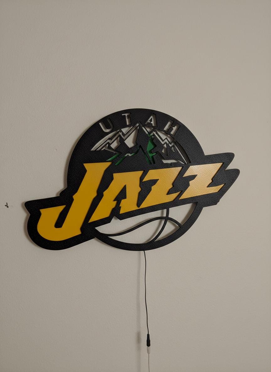 Utah Jazz Wall Art - Team Logo Basketball Decor - Unique Game Room Lighting Gift