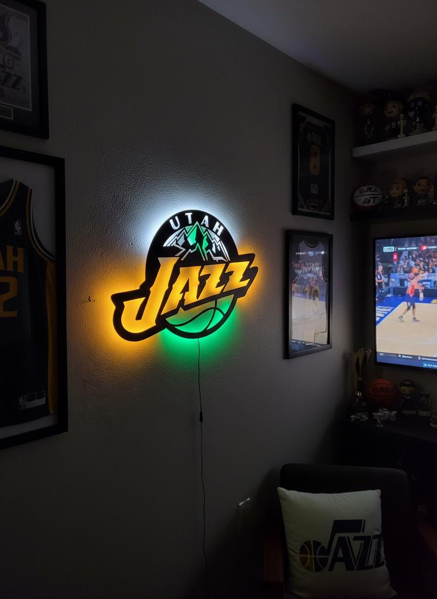 Utah Jazz Wall Art - Team Logo Basketball Decor - Unique Game Room Lighting Gift