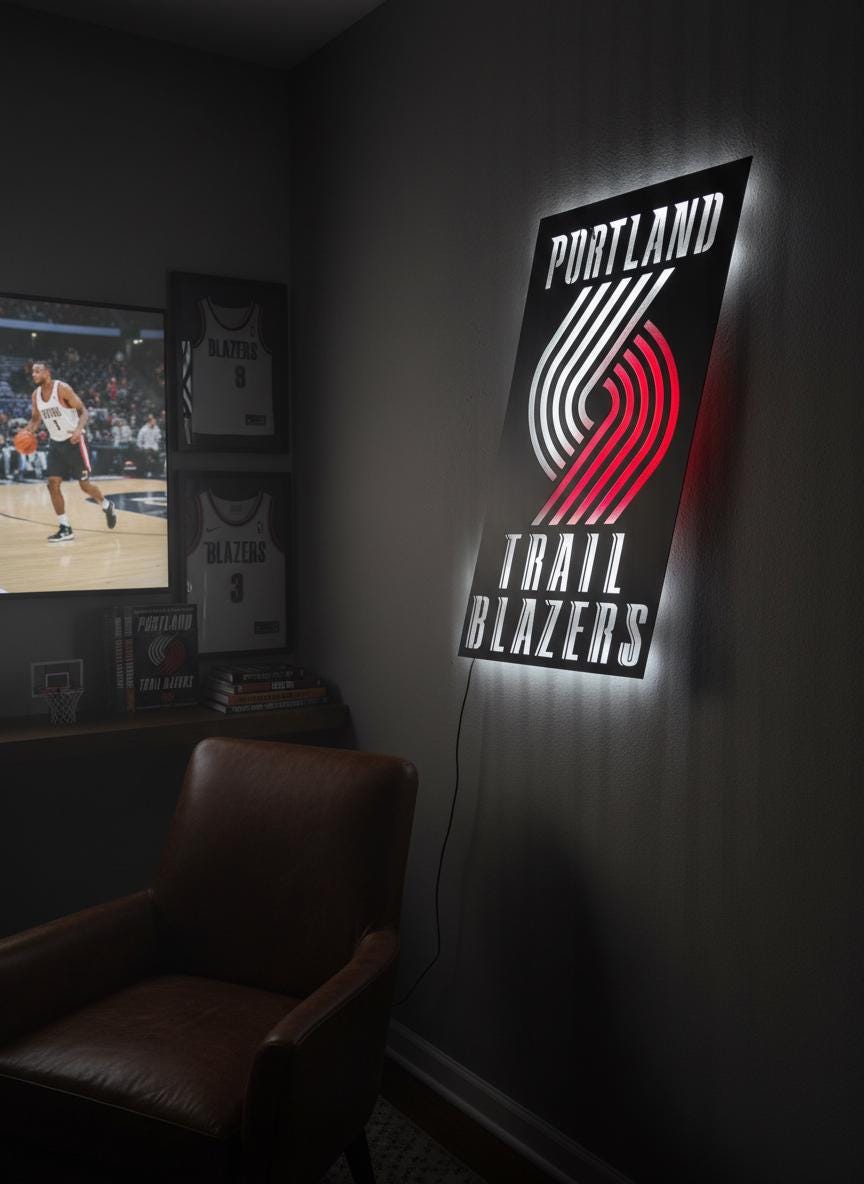 Portland Trail Blazers Wall Art - Unique Team Logo Game Room Decor Gift