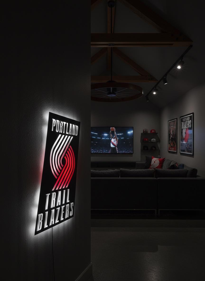 Portland Trail Blazers Wall Art - Unique Team Logo Game Room Decor Gift