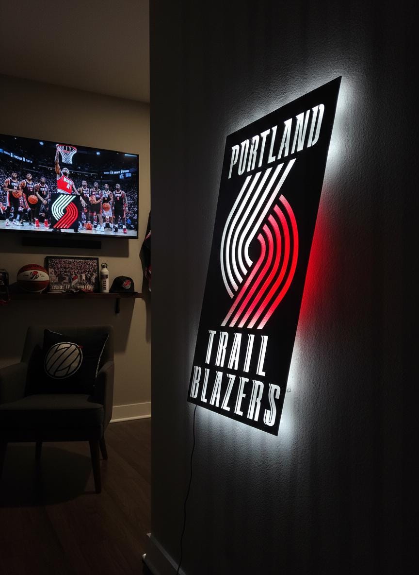 Portland Trail Blazers Wall Art - Unique Team Logo Game Room Decor Gift