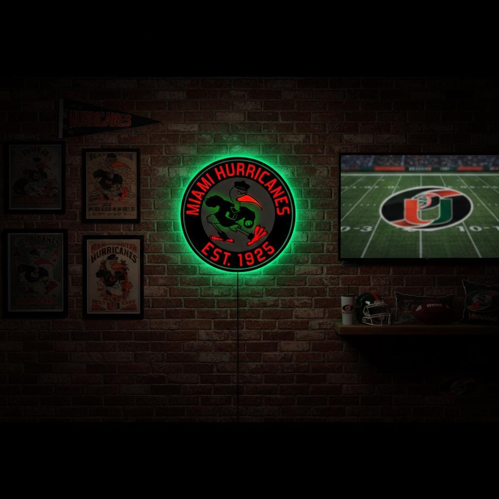 Miami Hurricanes Wall Art - Authentic Canes Logo - NCAA Game Room Decor