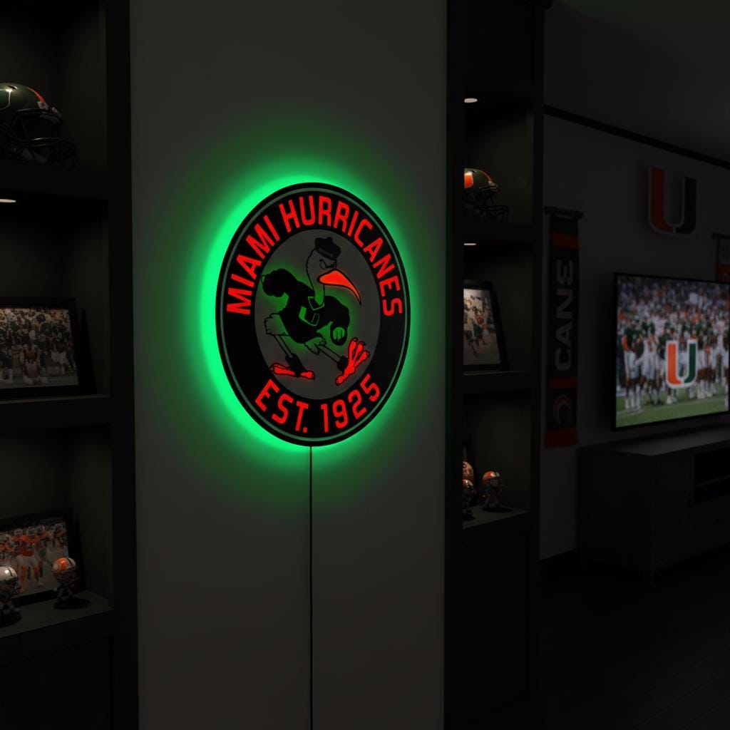 Miami Hurricanes Wall Art - Authentic Canes Logo - NCAA Game Room Decor