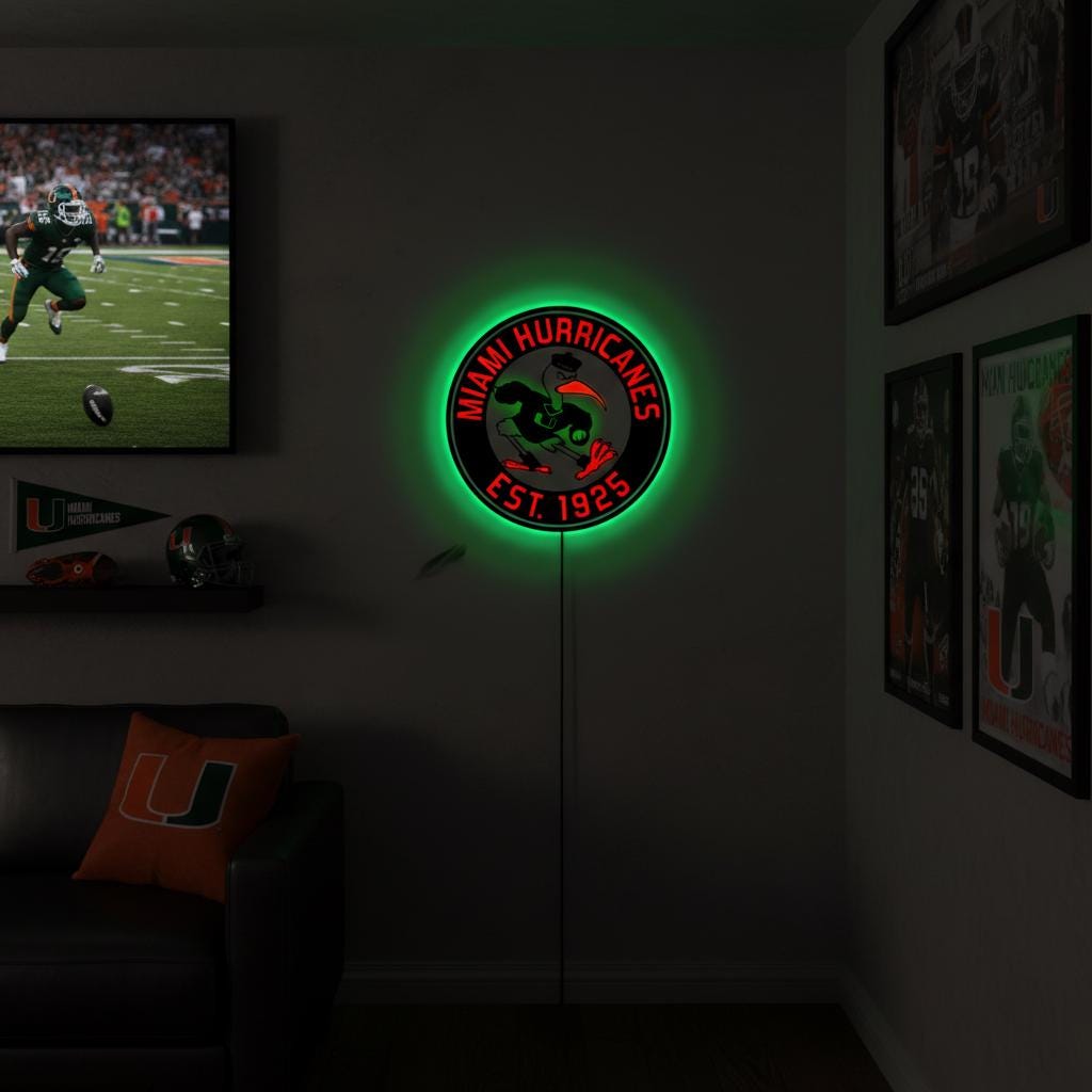 Miami Hurricanes Wall Art - Authentic Canes Logo - NCAA Game Room Decor