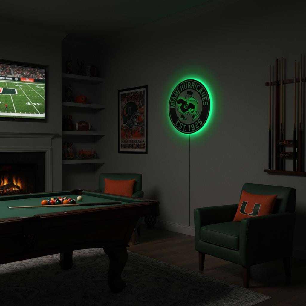 Miami Hurricanes Wall Art - Authentic Canes Logo - NCAA Game Room Decor