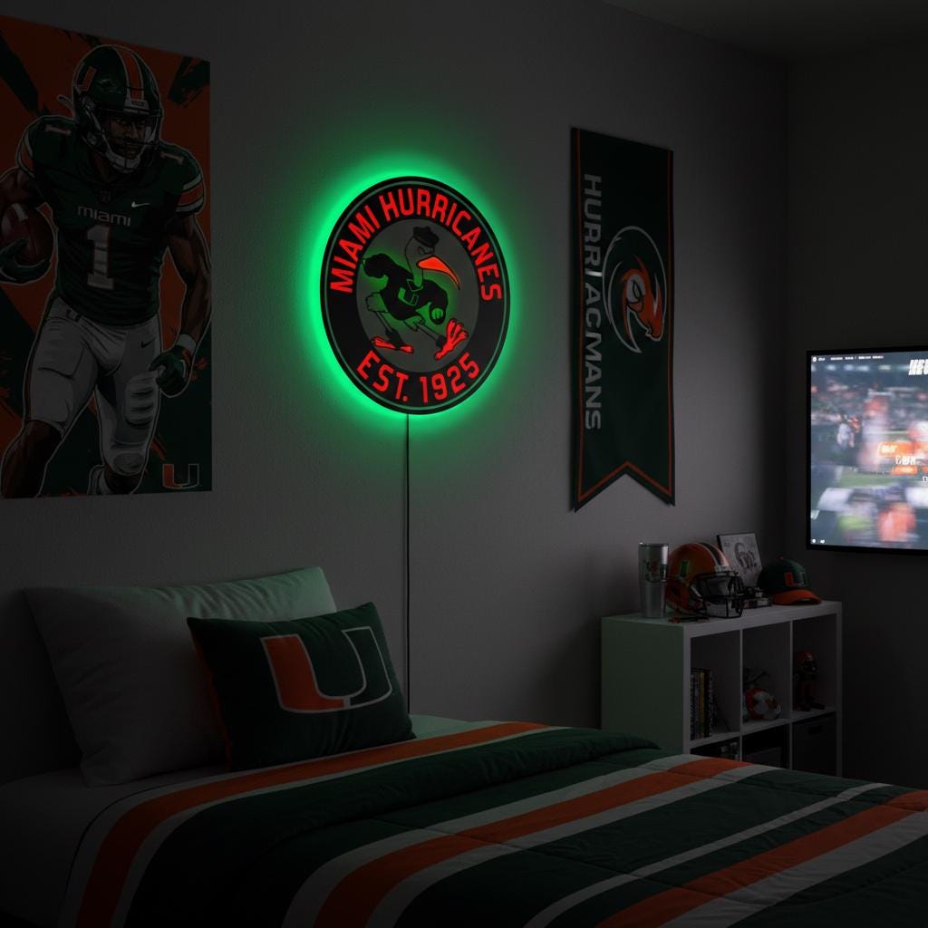 Miami Hurricanes Wall Art - Authentic Canes Logo - NCAA Game Room Decor