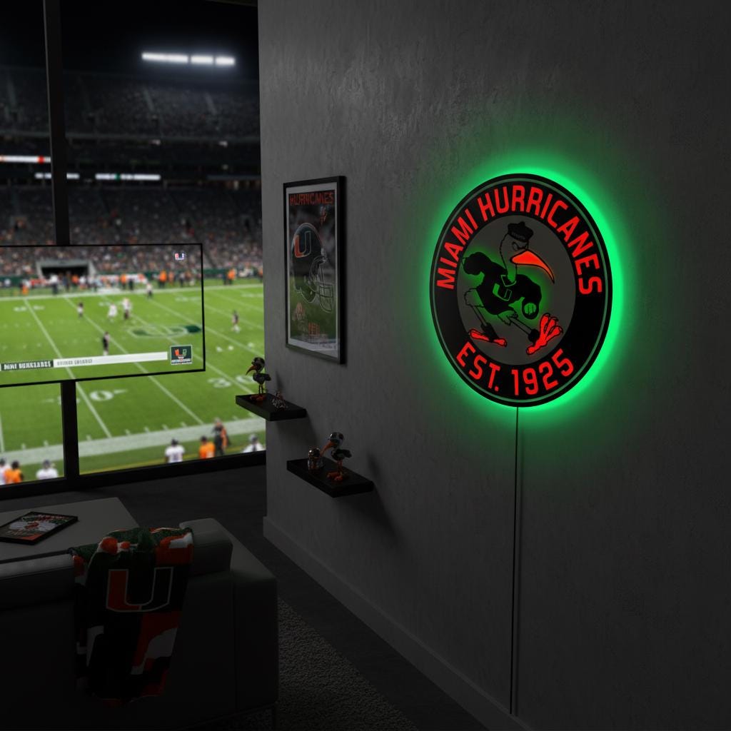 Miami Hurricanes Wall Art - Authentic Canes Logo - NCAA Game Room Decor