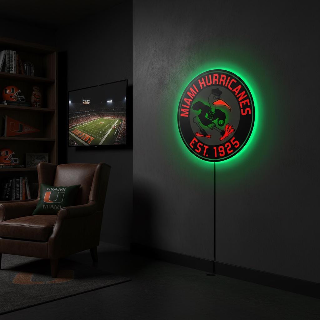 Miami Hurricanes Wall Art - Authentic Canes Logo - NCAA Game Room Decor