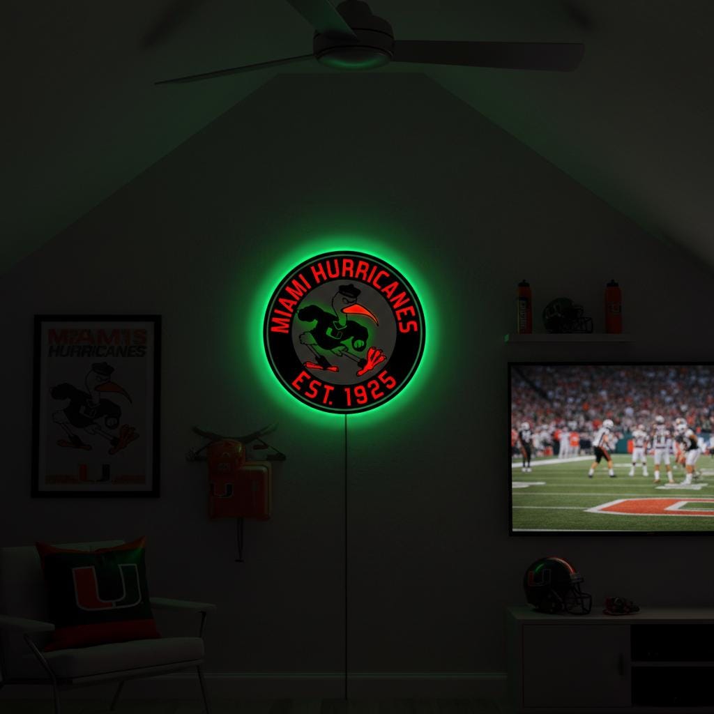 Miami Hurricanes Wall Art - Authentic Canes Logo - NCAA Game Room Decor