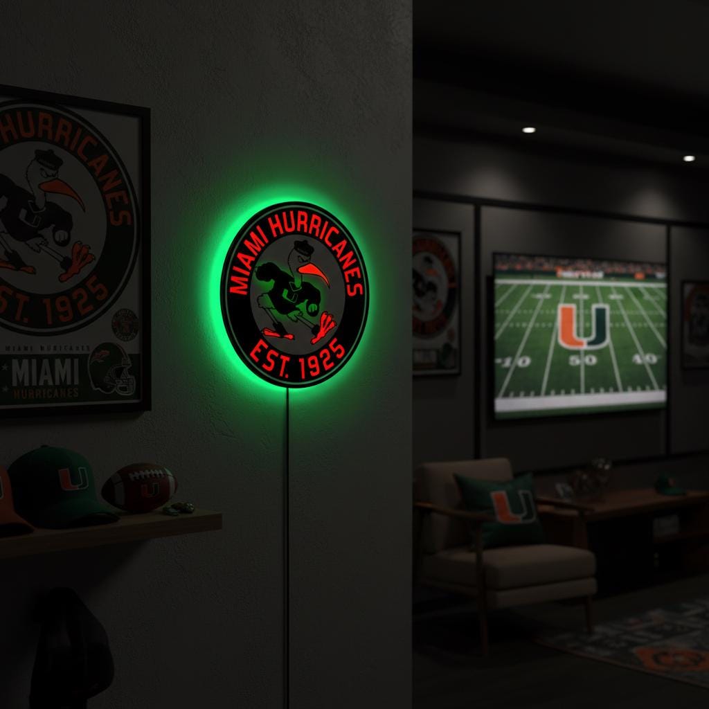 Miami Hurricanes Wall Art - Authentic Canes Logo - NCAA Game Room Decor