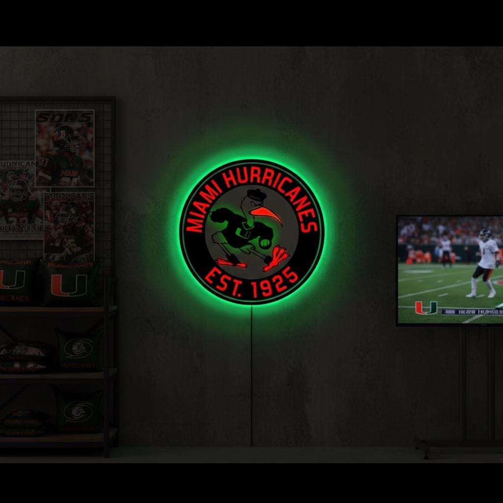 Miami Hurricanes Wall Art - Authentic Canes Logo - NCAA Game Room Decor