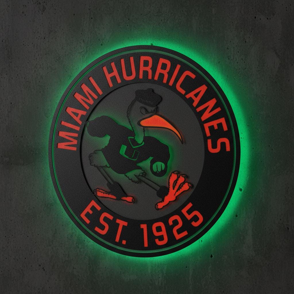 Miami Hurricanes Wall Art - Authentic Canes Logo - NCAA Game Room Decor