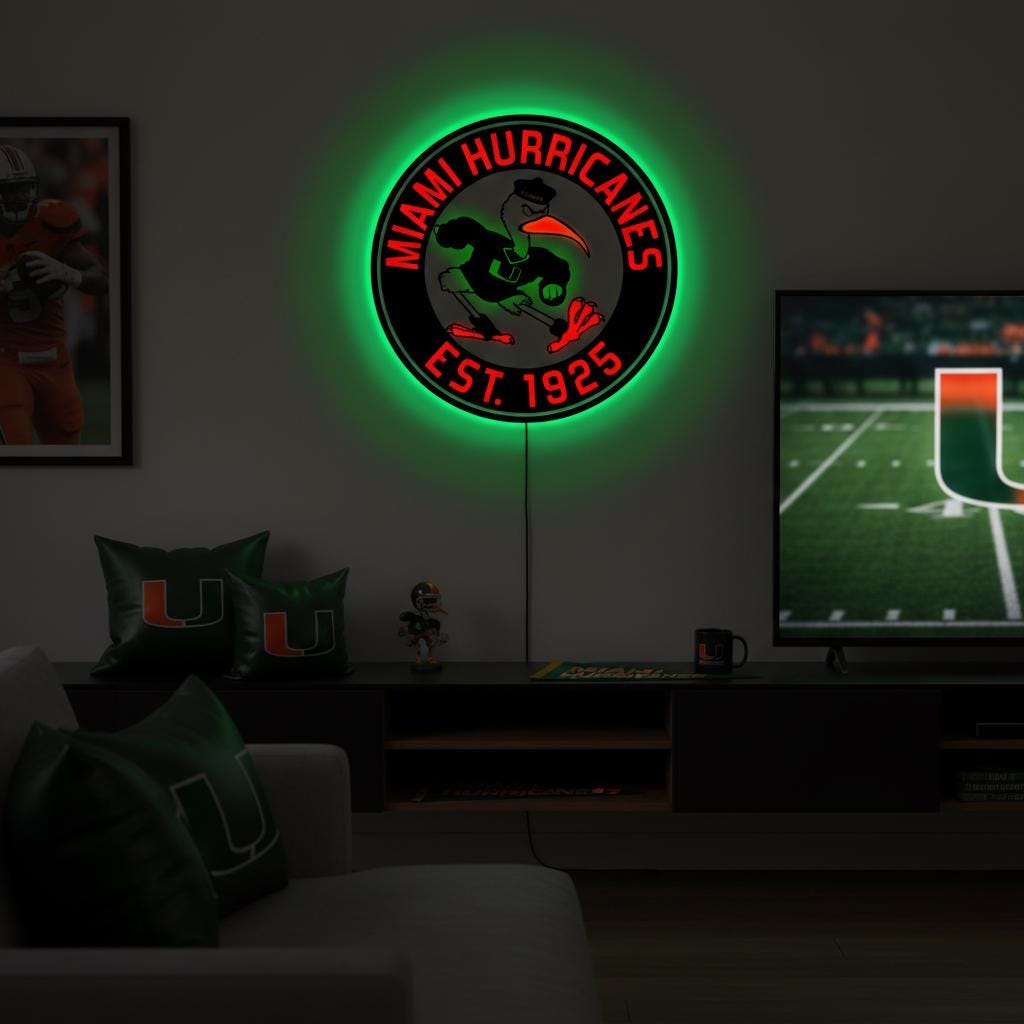 Miami Hurricanes Wall Art - Authentic Canes Logo - NCAA Game Room Decor