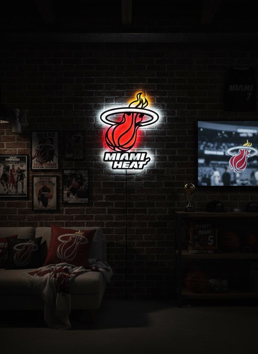 Miami Heat Wall Art - Signature Team Logo Light Up Game Room Decor Gift