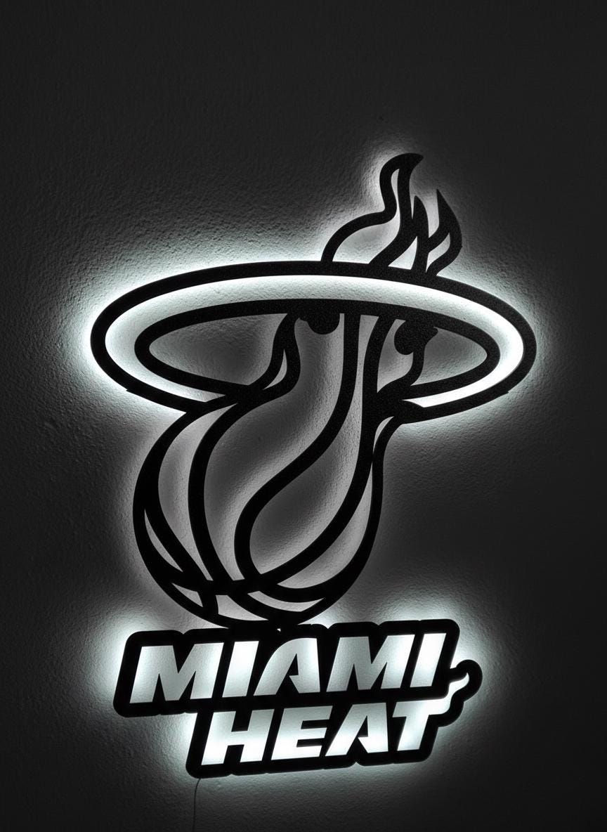 Miami Heat Wall Art - Signature Team Logo Light Up Game Room Decor Gift