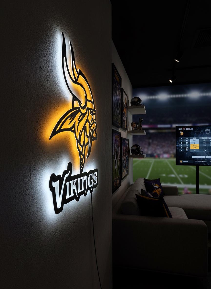 Minnesota Vikings Wall Art - Team Logo Decor for Game Room & Man Cave