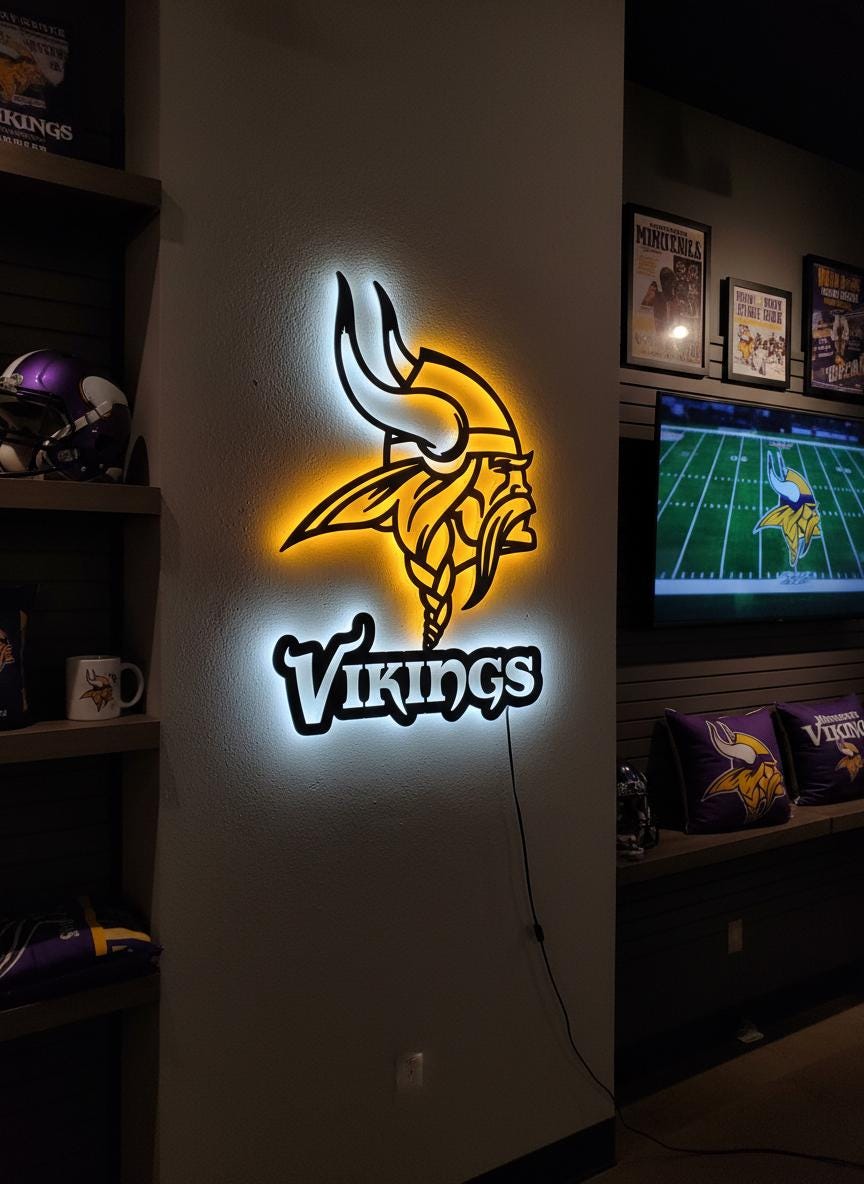 Minnesota Vikings Wall Art - Team Logo Decor for Game Room & Man Cave