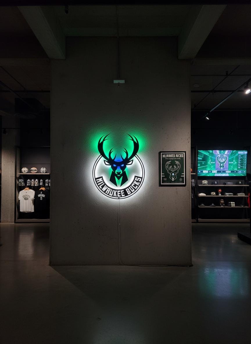 Milwaukee Bucks Wall Art - Official Team Logo Man Cave Decor Gift