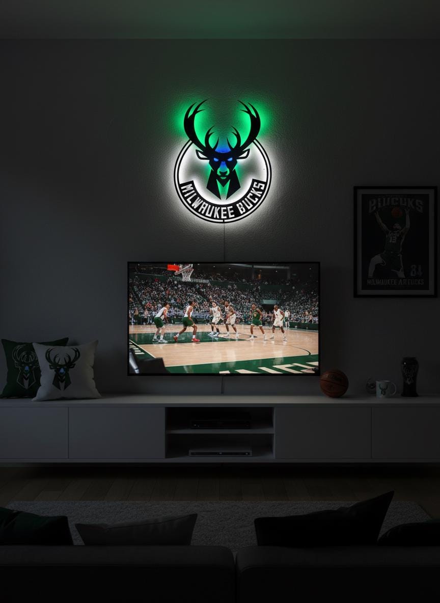Milwaukee Bucks Wall Art - Official Team Logo Man Cave Decor Gift