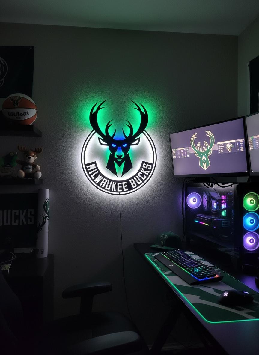 Milwaukee Bucks Wall Art - Official Team Logo Man Cave Decor Gift