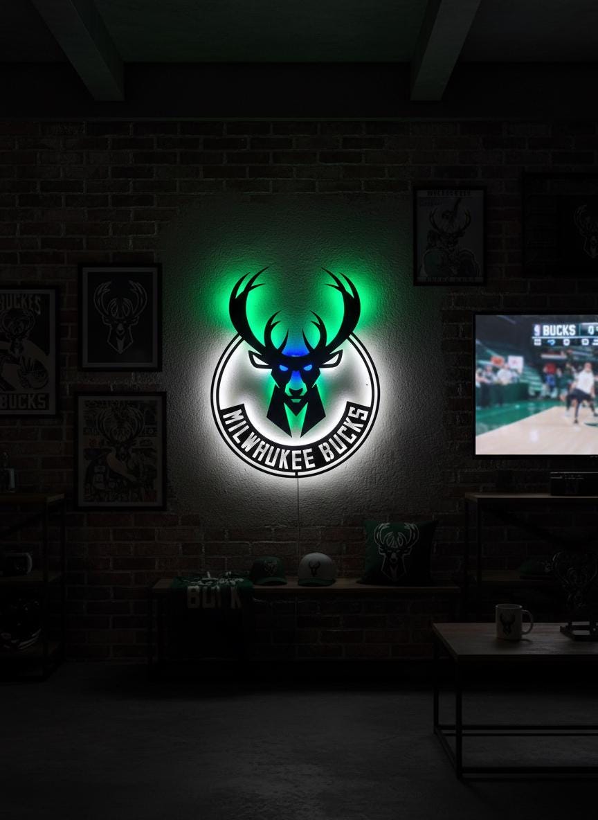 Milwaukee Bucks Wall Art - Official Team Logo Man Cave Decor Gift