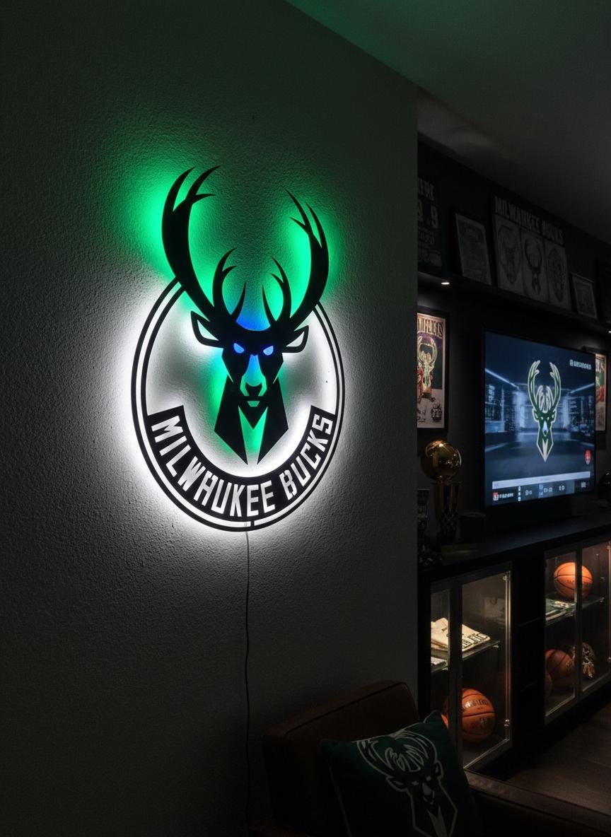 Milwaukee Bucks Wall Art - Official Team Logo Man Cave Decor Gift