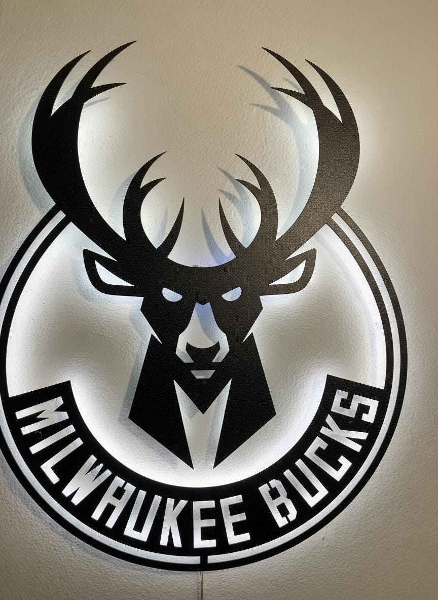 Milwaukee Bucks Wall Art - Official Team Logo Man Cave Decor Gift