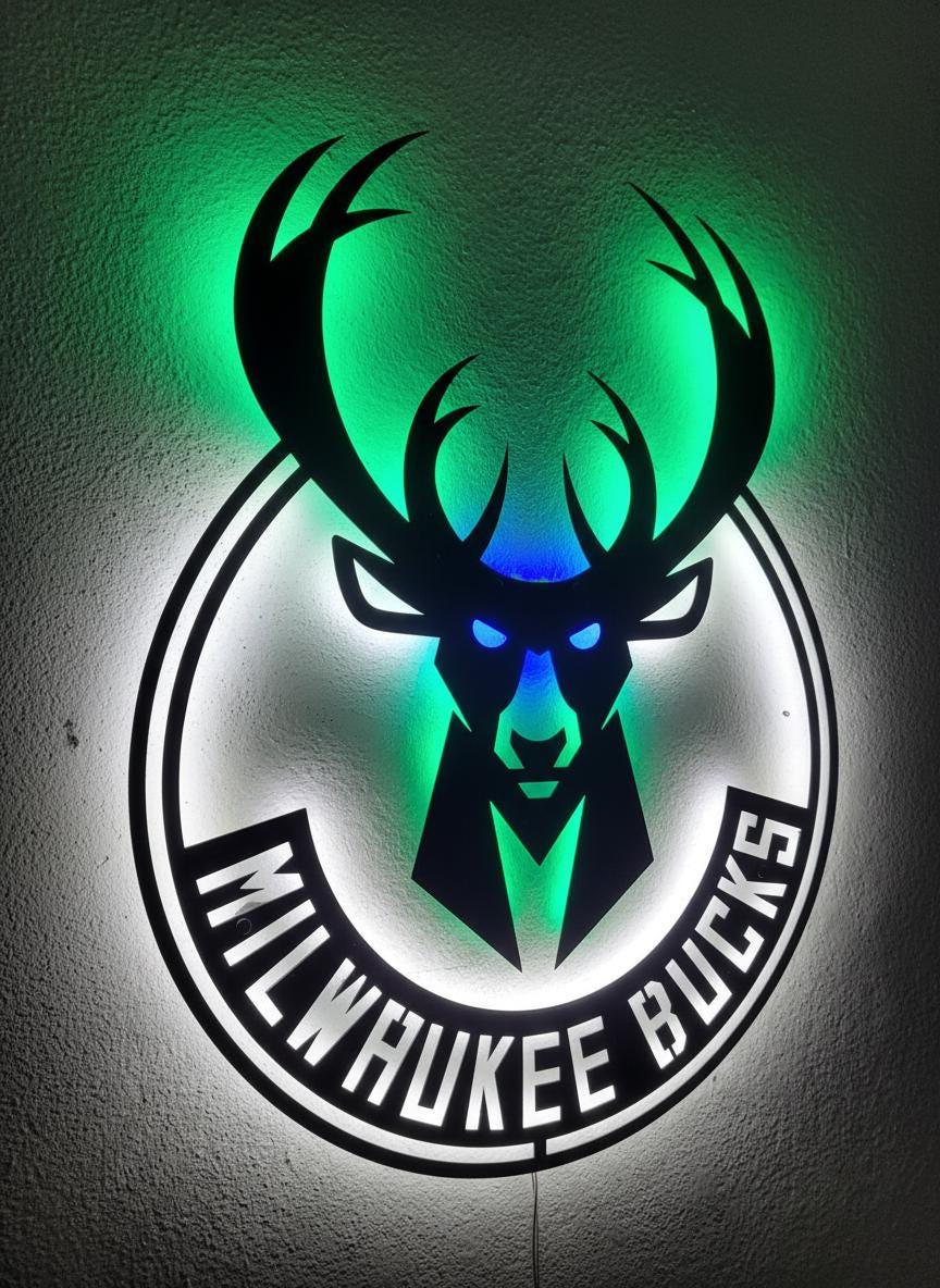 Milwaukee Bucks Wall Art - Official Team Logo Man Cave Decor Gift