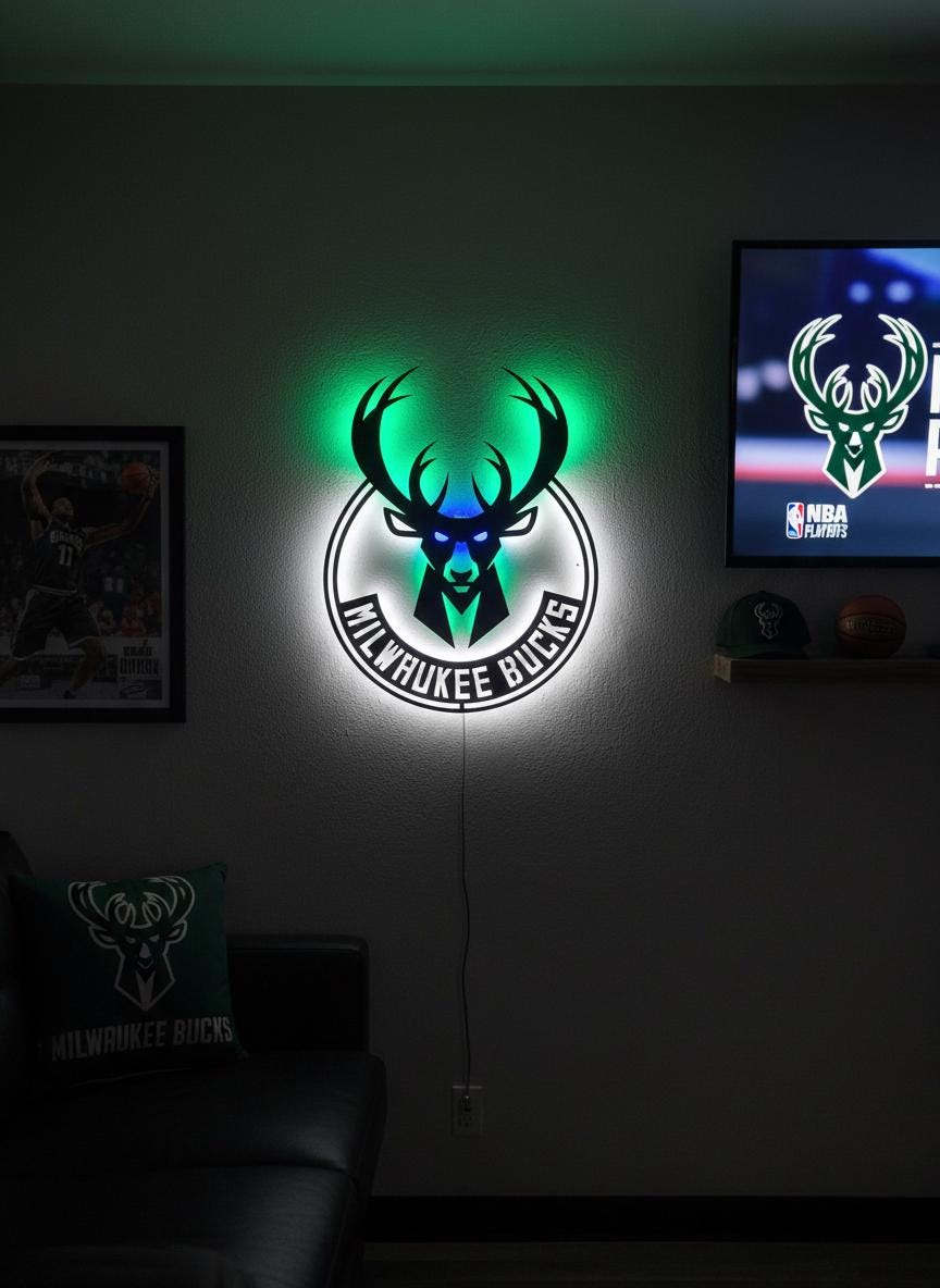 Milwaukee Bucks Wall Art - Official Team Logo Man Cave Decor Gift