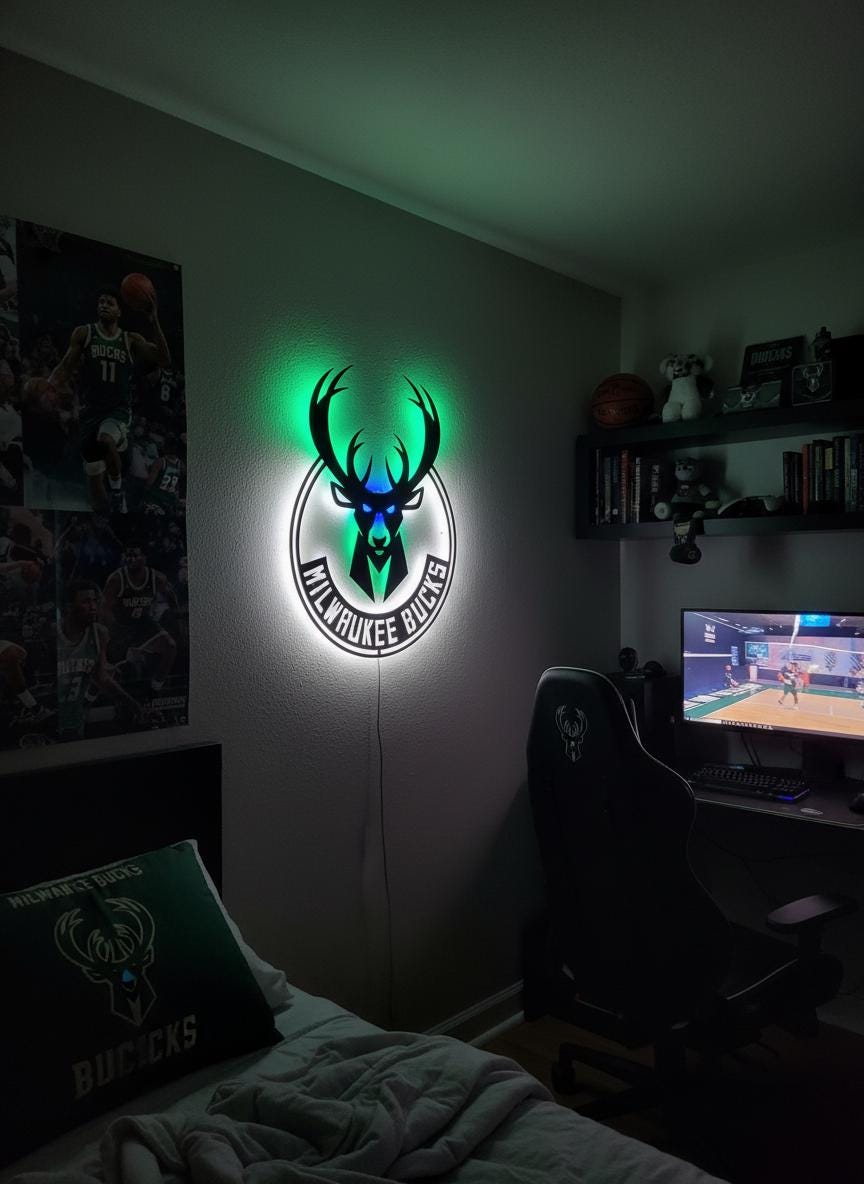 Milwaukee Bucks Wall Art - Official Team Logo Man Cave Decor Gift