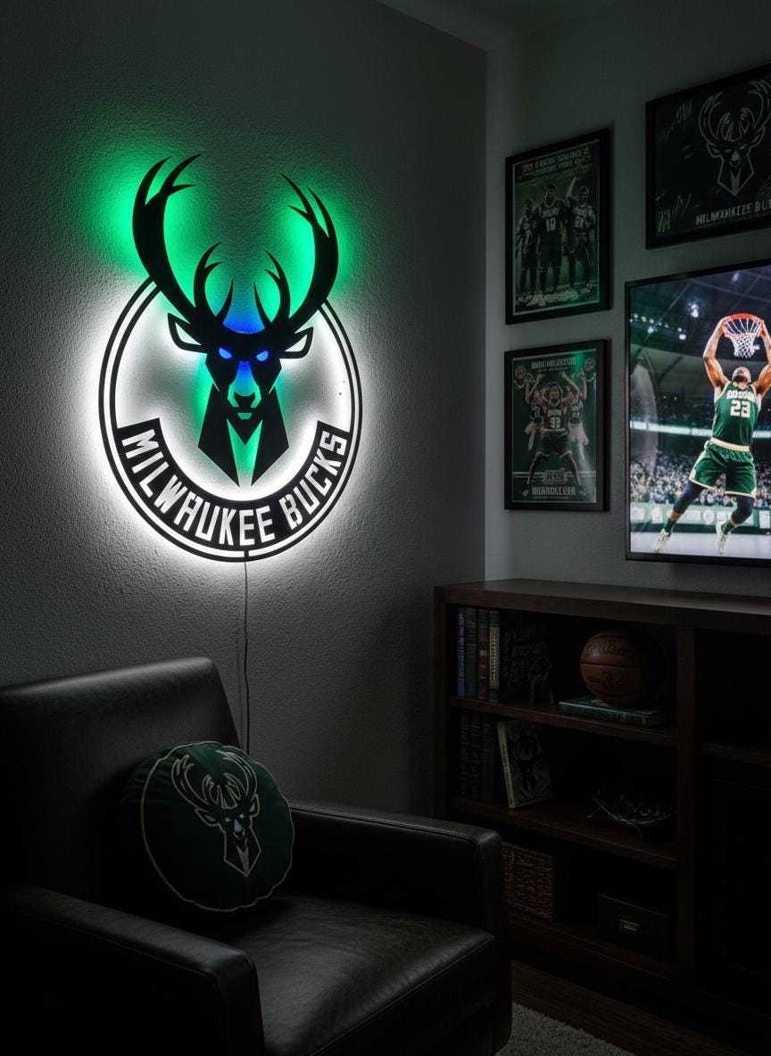 Milwaukee Bucks Wall Art - Official Team Logo Man Cave Decor Gift