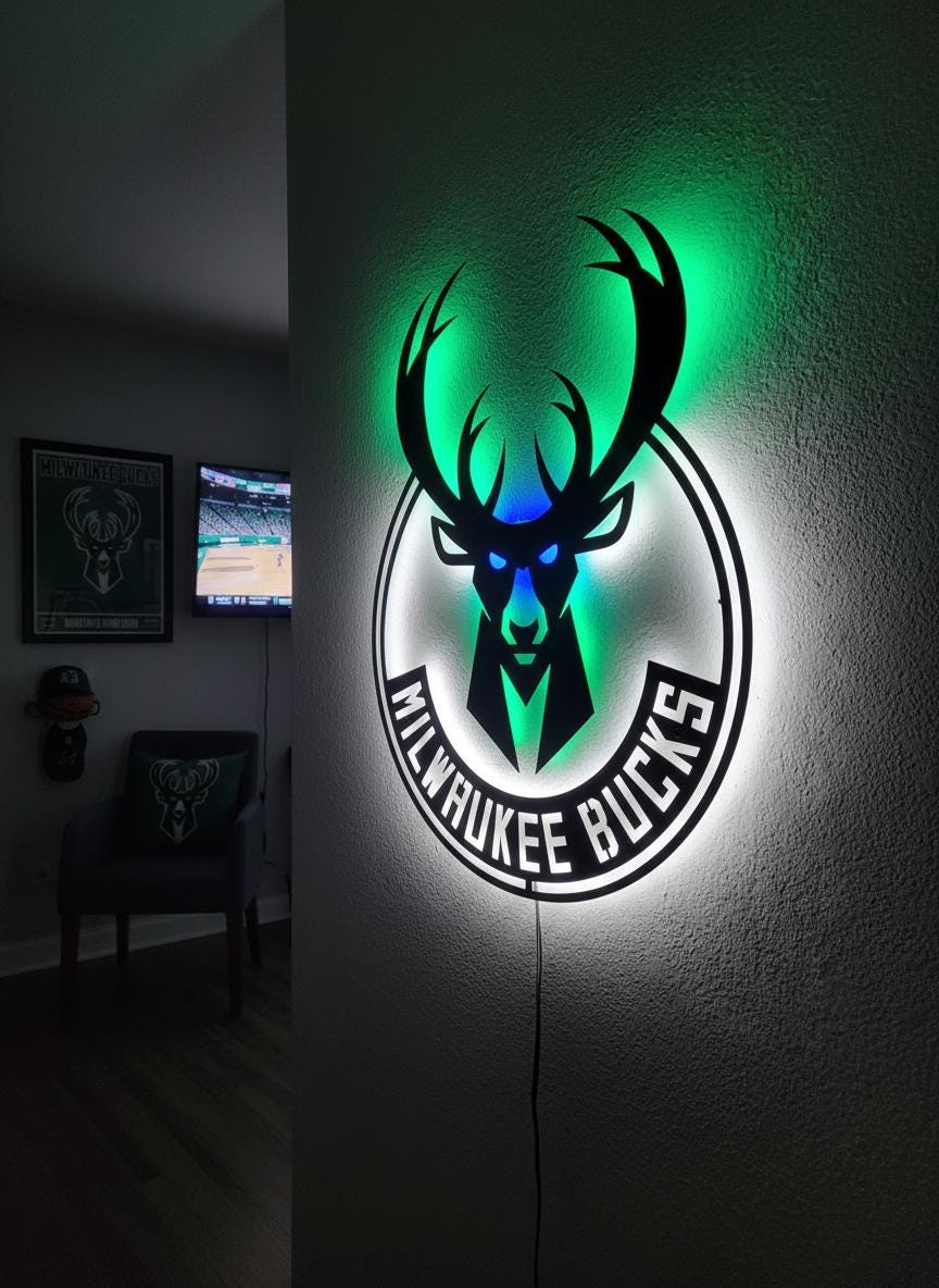 Milwaukee Bucks Wall Art - Official Team Logo Man Cave Decor Gift