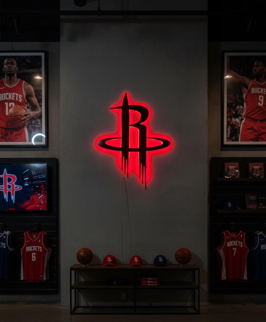 Houston Rockets Wall Art - NBA Team Logo Game Room Decor Man Cave Gift