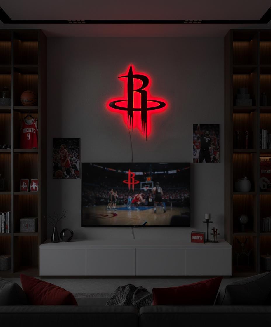 Houston Rockets Wall Art - NBA Team Logo Game Room Decor Man Cave Gift