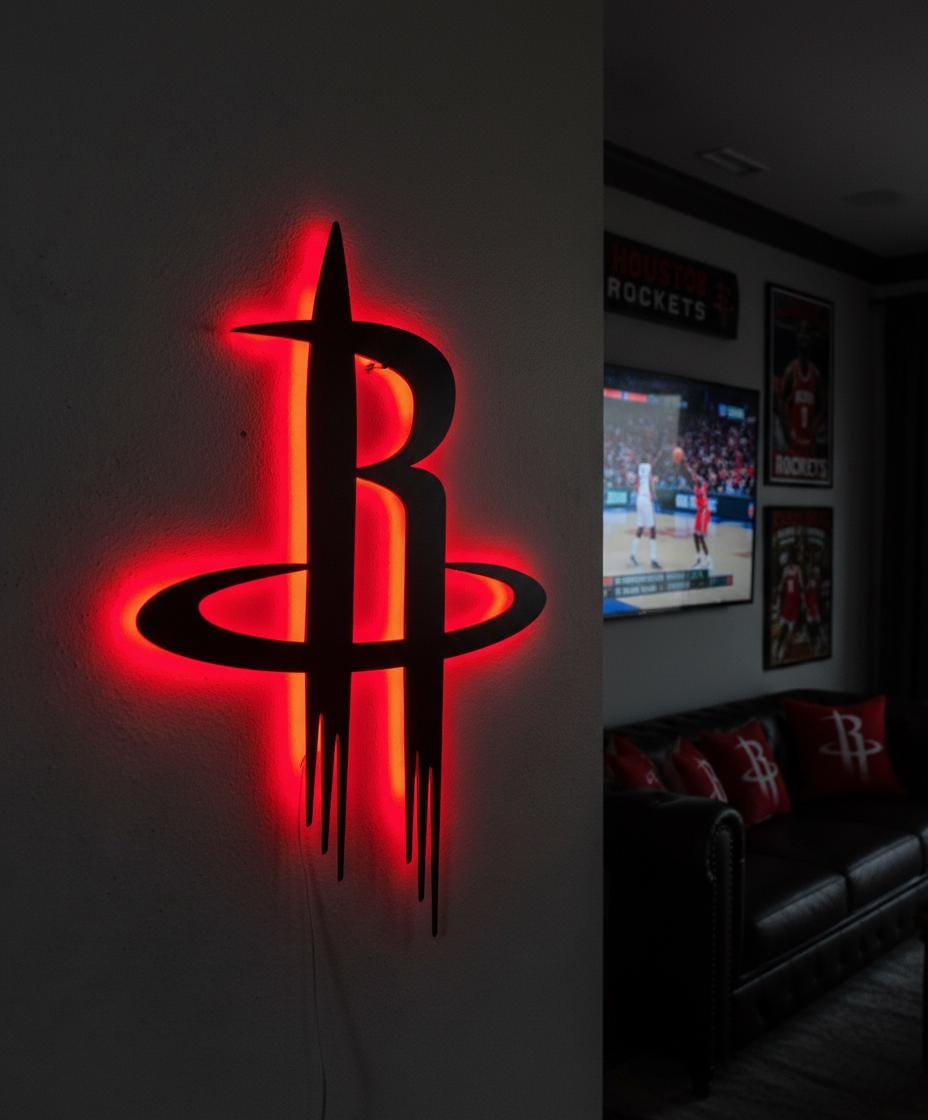 Houston Rockets Wall Art - NBA Team Logo Game Room Decor Man Cave Gift