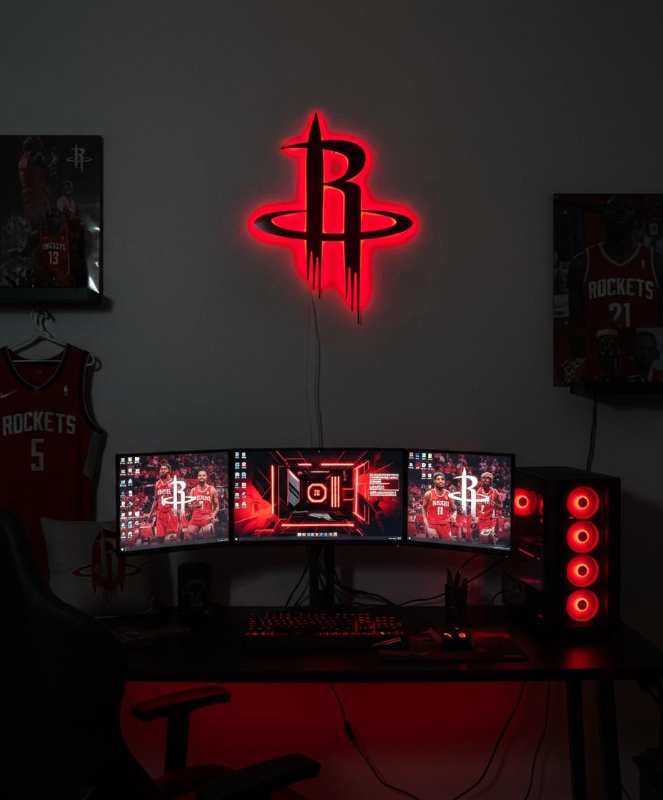 Houston Rockets Wall Art - NBA Team Logo Game Room Decor Man Cave Gift