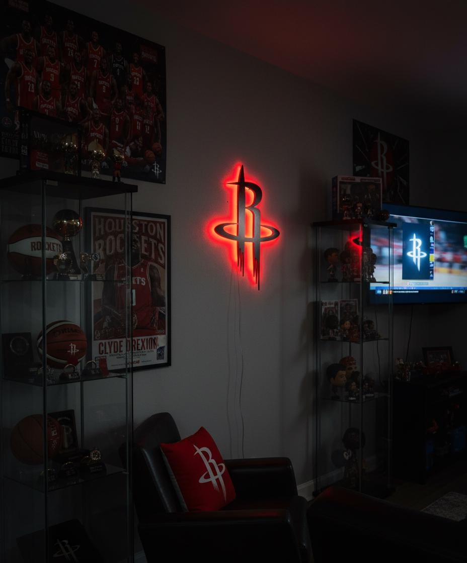 Houston Rockets Wall Art - NBA Team Logo Game Room Decor Man Cave Gift