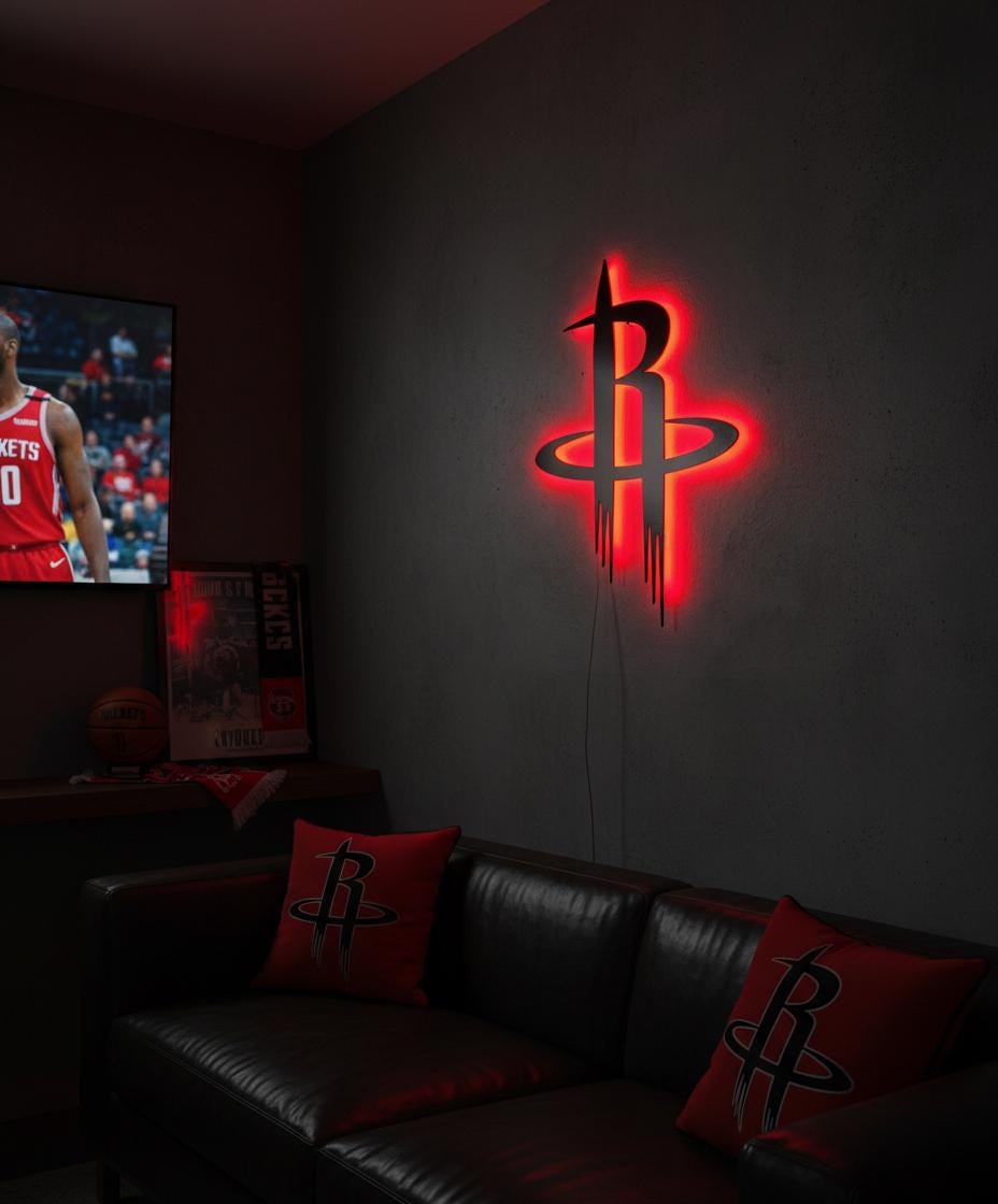 Houston Rockets Wall Art - NBA Team Logo Game Room Decor Man Cave Gift