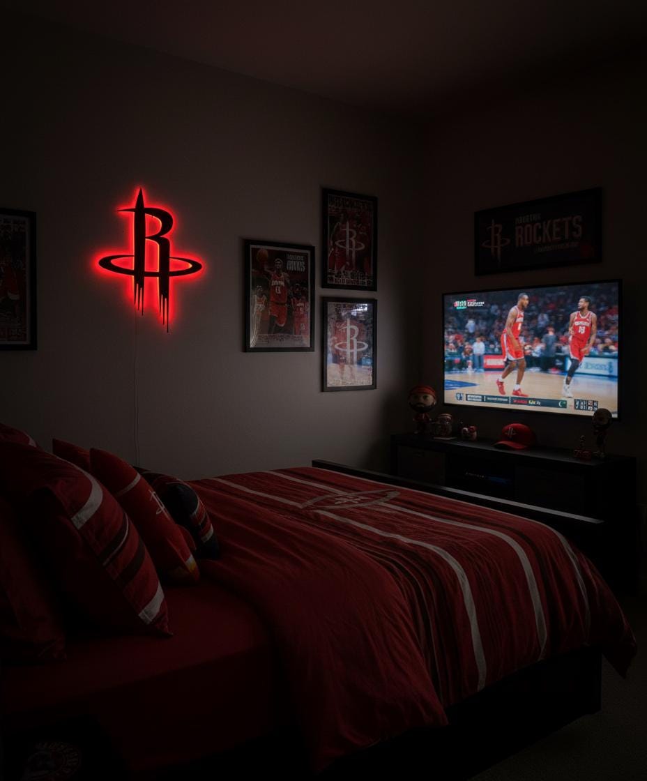 Houston Rockets Wall Art - NBA Team Logo Game Room Decor Man Cave Gift