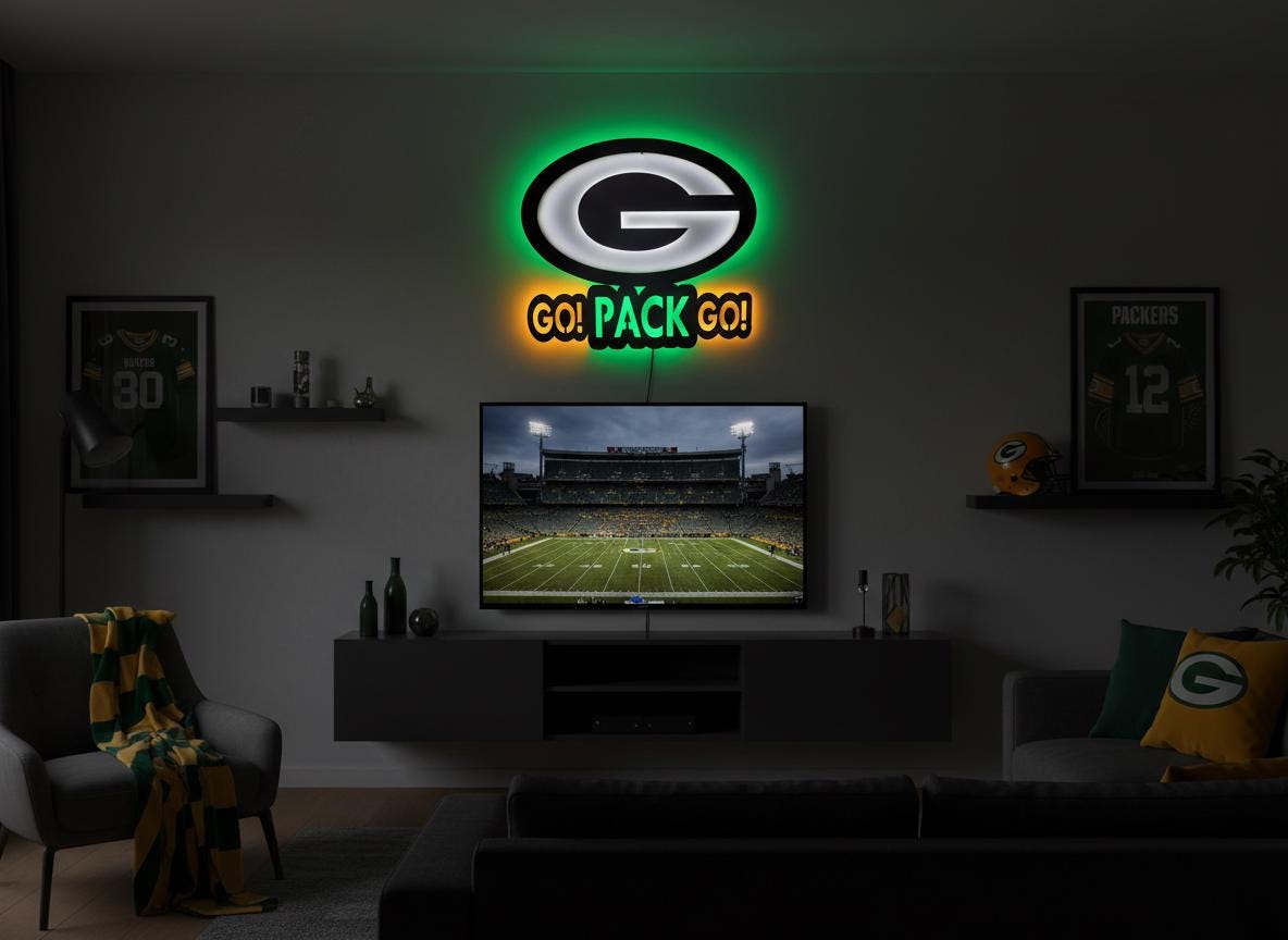 Green Bay Packers Wall Art - Team Logo Man Cave Decor NFL Fan Gift