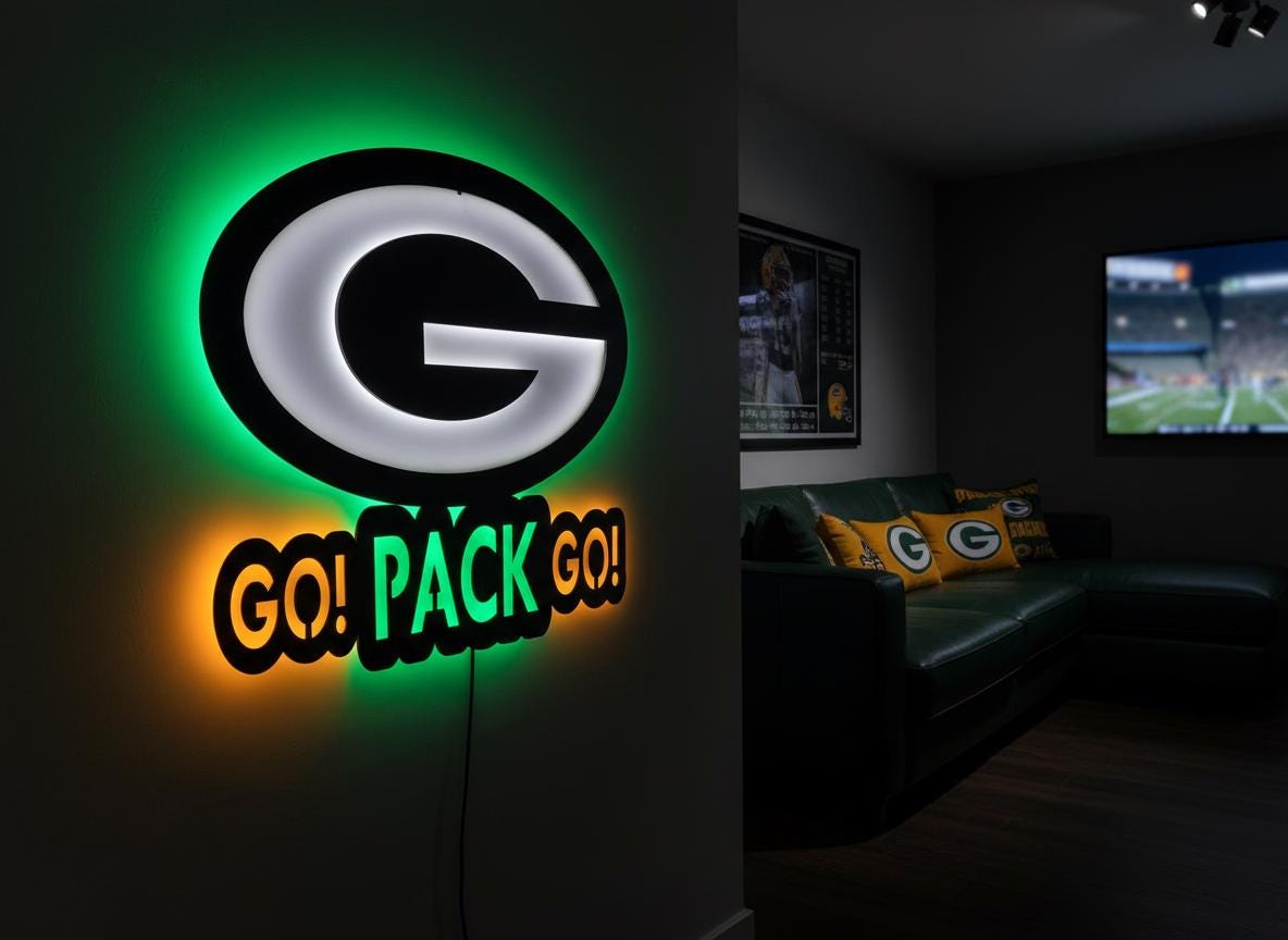 Green Bay Packers Wall Art - Team Logo Man Cave Decor NFL Fan Gift