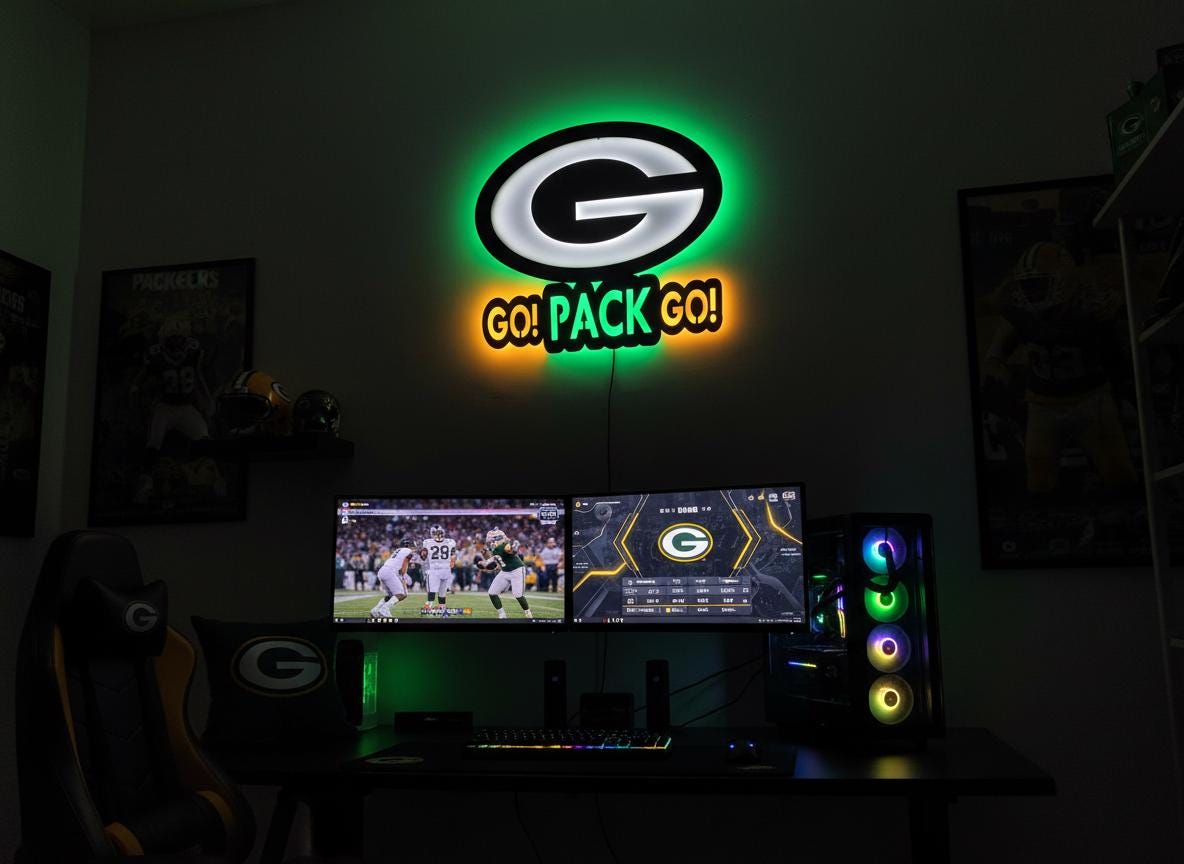 Green Bay Packers Wall Art - Team Logo Man Cave Decor NFL Fan Gift