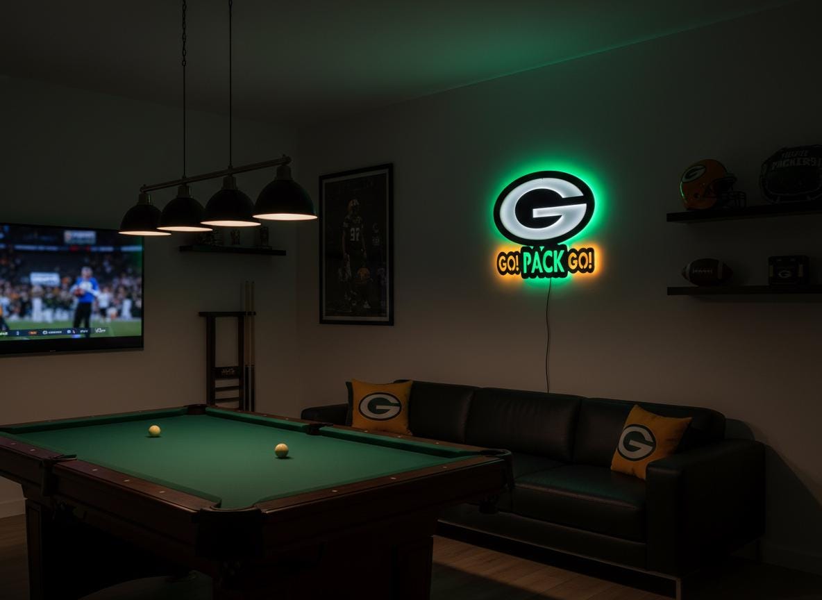 Green Bay Packers Wall Art - Team Logo Man Cave Decor NFL Fan Gift
