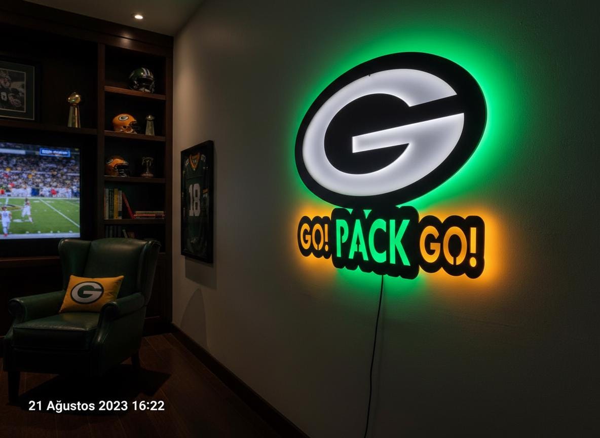 Green Bay Packers Wall Art - Team Logo Man Cave Decor NFL Fan Gift