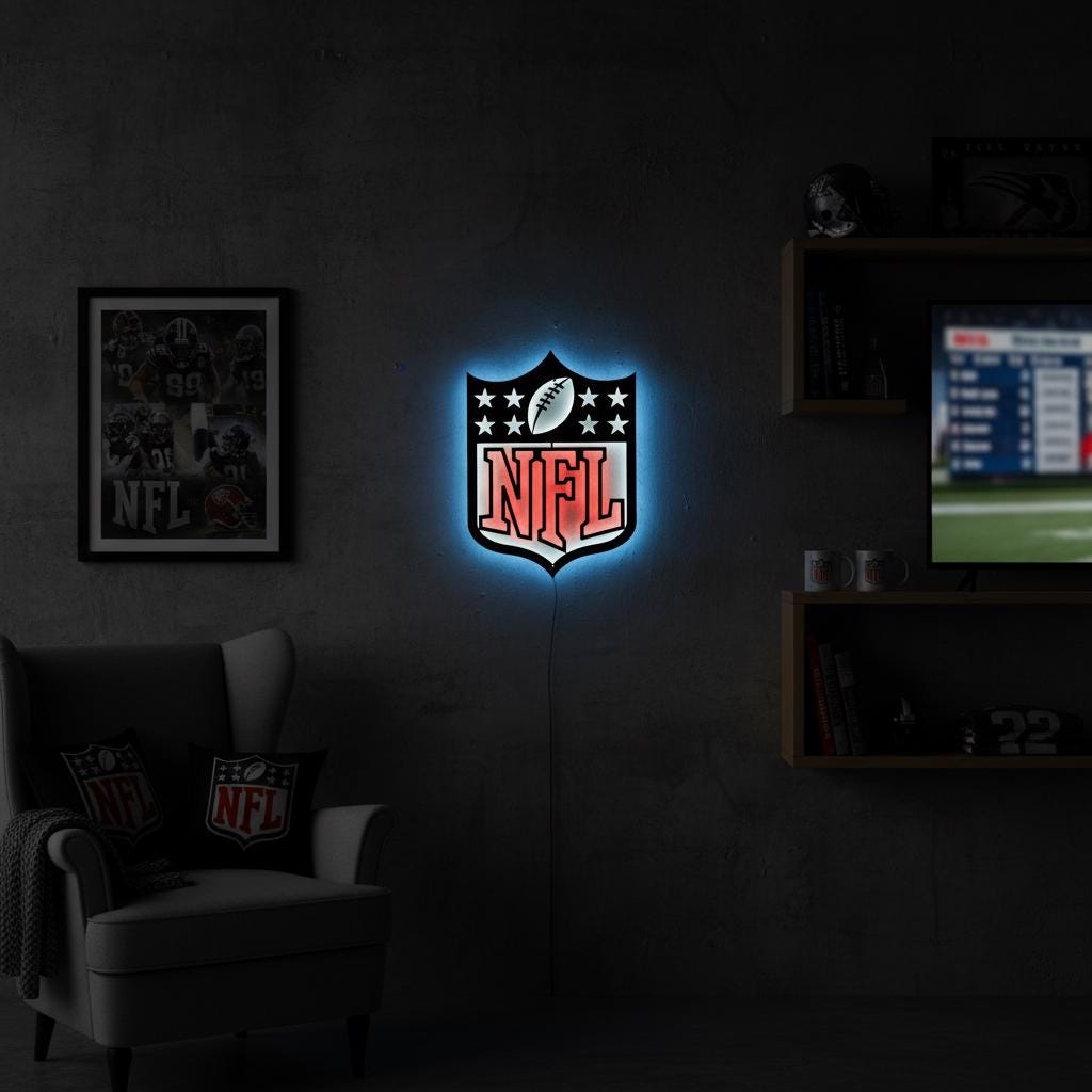 NFL Wall Art - Custom Team Logo Football Decor for Game Room & Man Cave Gift