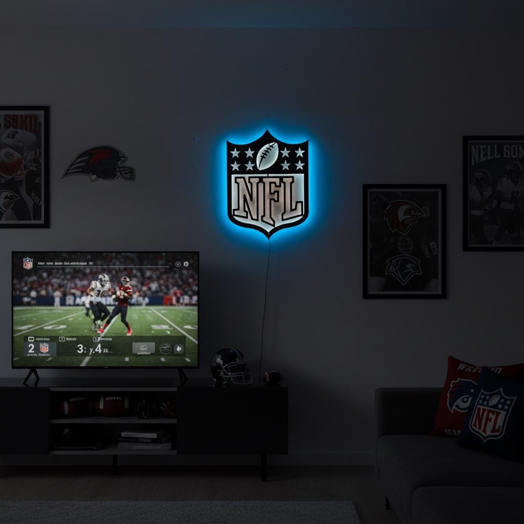 NFL Wall Art - Custom Team Logo Football Decor for Game Room & Man Cave Gift