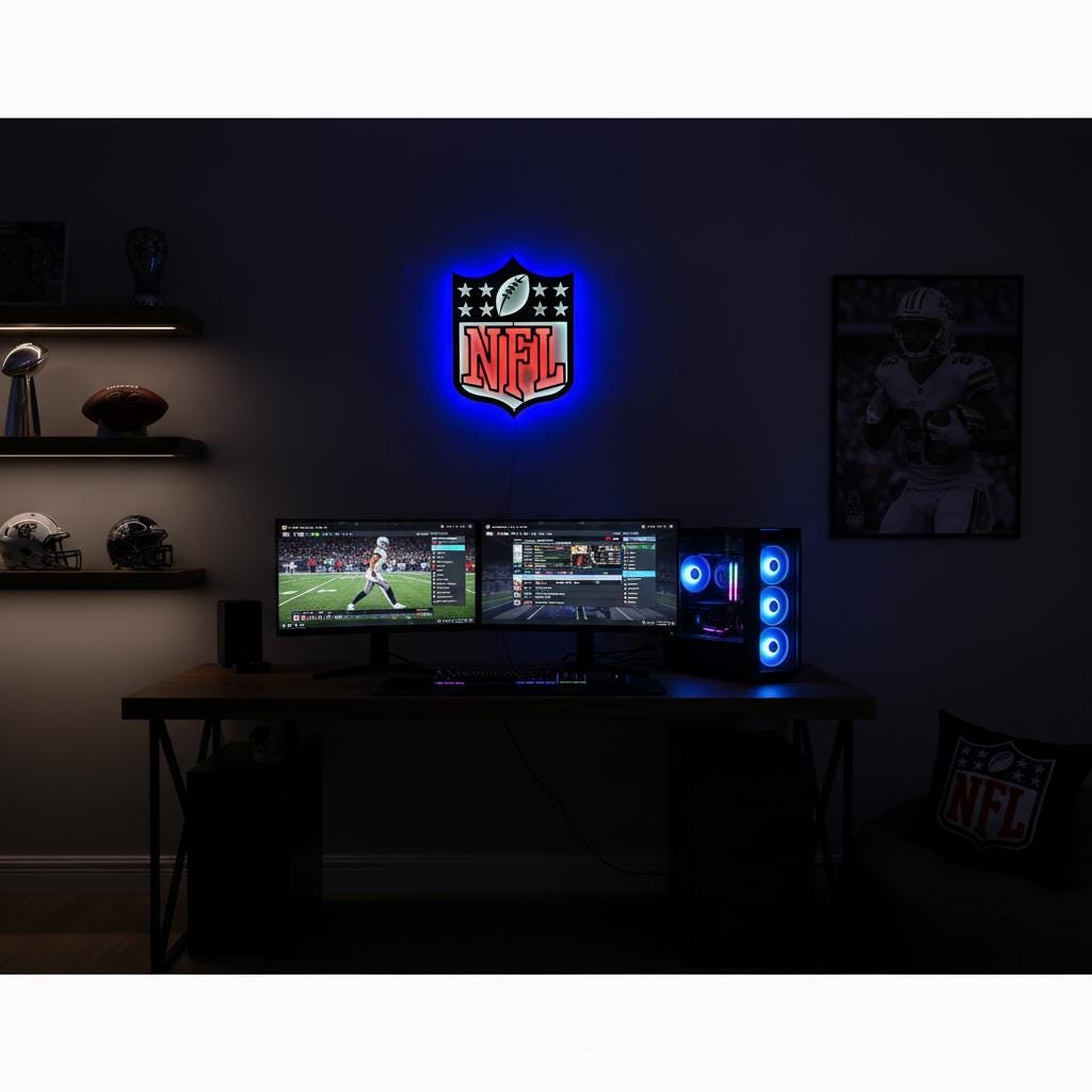 NFL Wall Art - Custom Team Logo Football Decor for Game Room & Man Cave Gift