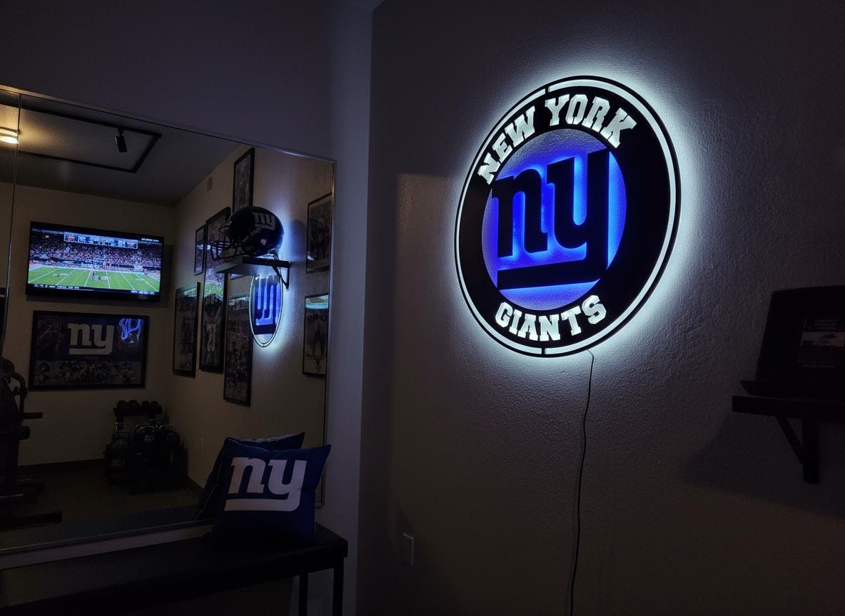 New York Giants Wall Art - NFL Team Logo Decor - Game Room Sign & Man Cave Gift
