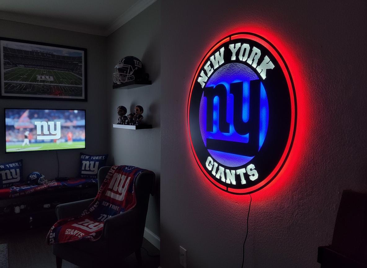 New York Giants Wall Art - NFL Team Logo Decor - Game Room Sign & Man Cave Gift
